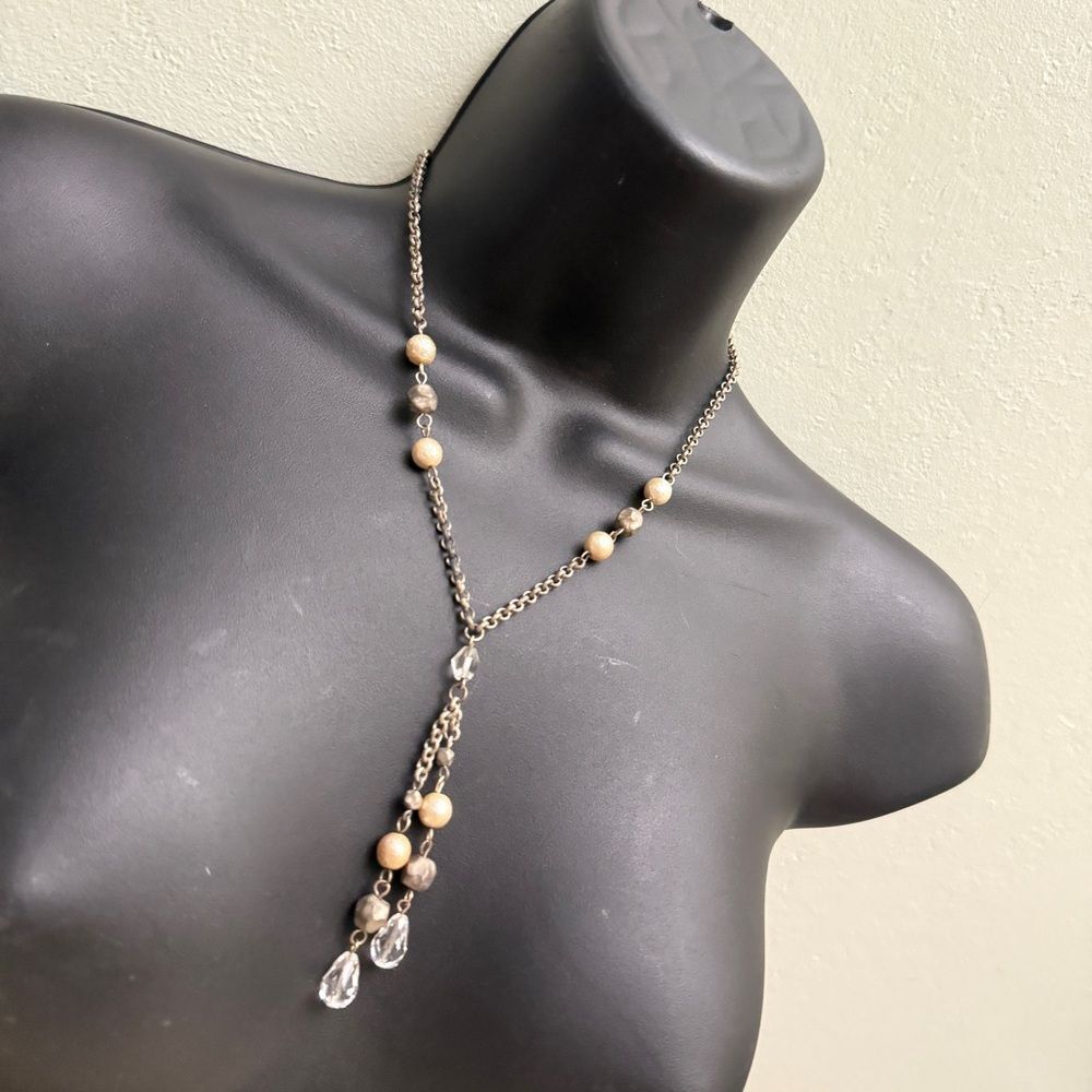 Vtg White House Black Market necklace Silver Chain beadeds Pearls